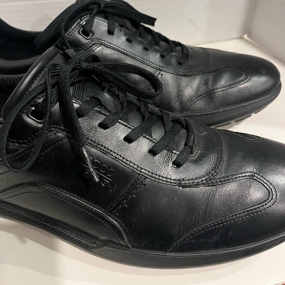 PRE-OWNED ECCO MEN'S LEATHER LACE UP SHOES- BLACK- SIZE 12 - Picture 4 of 5